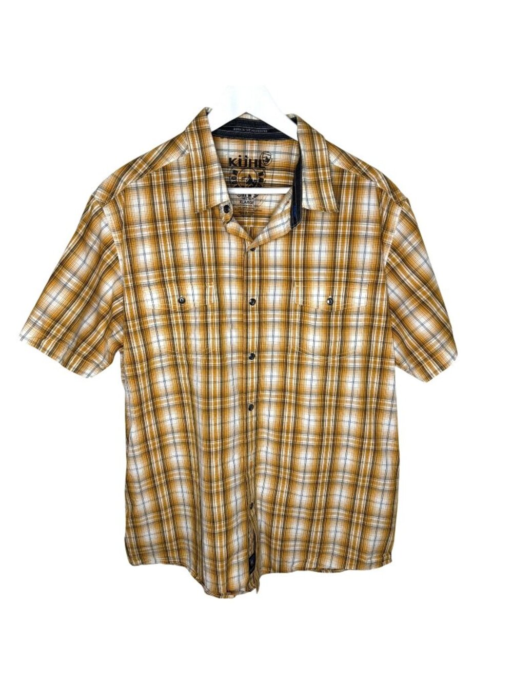 Kuhl Mountain Grown Orange Plaid Short Sleeve Button Up Shirt, Size XL